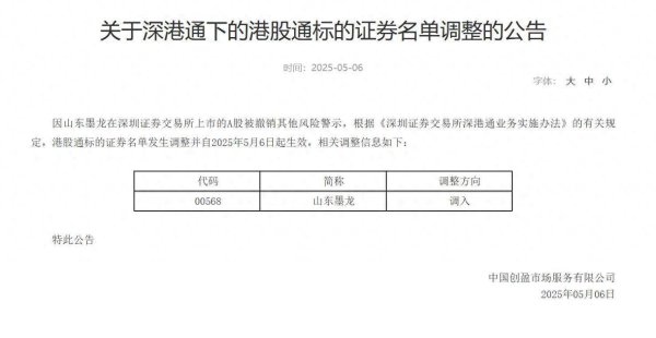 2025最可靠的网上股票配资公司 深交所将山东墨龙(00568)调入港股通标的证券名单